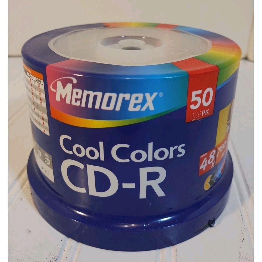💿 Memorex Cool Colors CD-R 50 Pack 700MB 80min 48x Blank Discs Spindle ✅✅